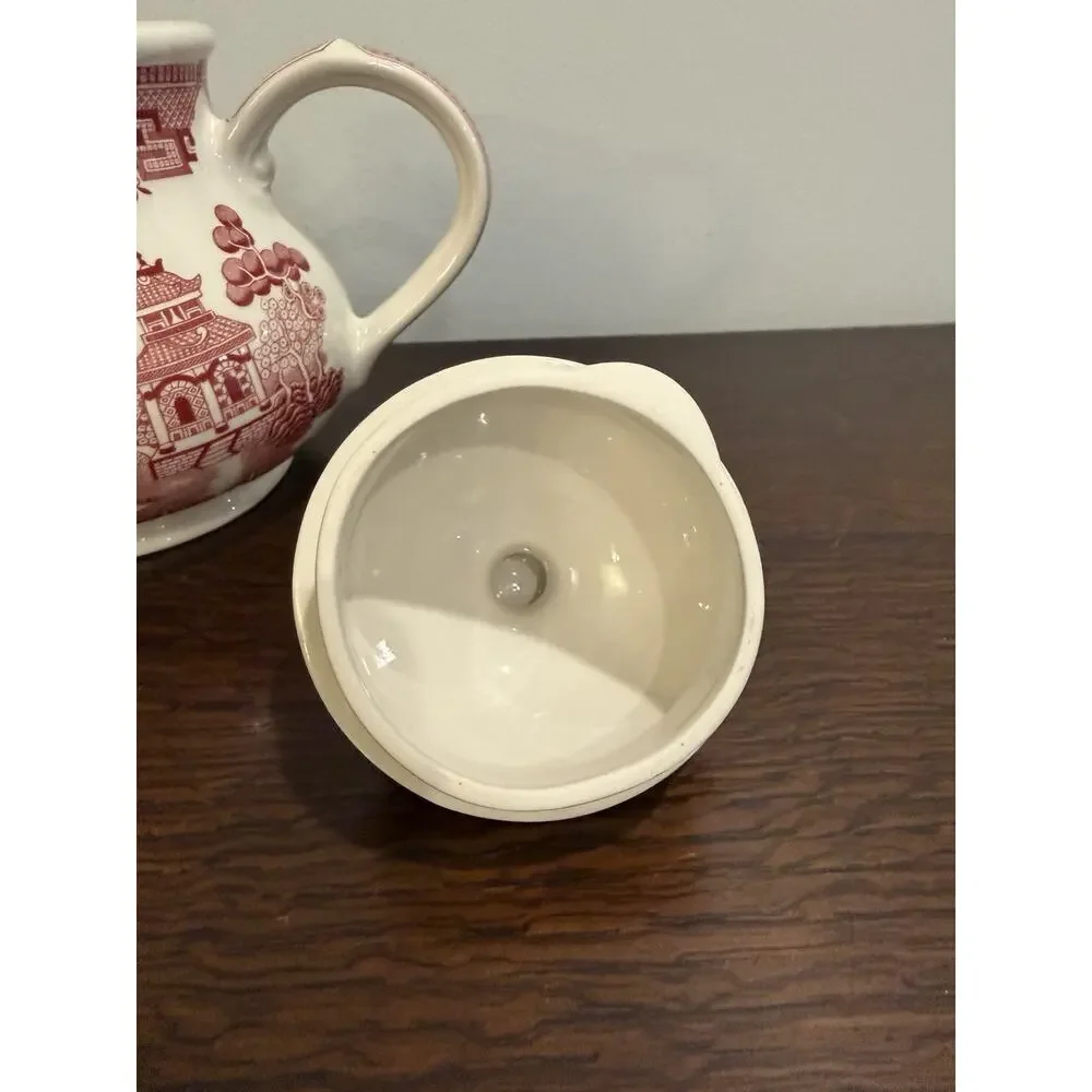 Churchill England Red Willow 3-Piece Tea Set Teapot Sugar Bowl Creamer